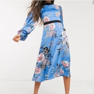 Asian Inspired Floral Long Sleeve Dress